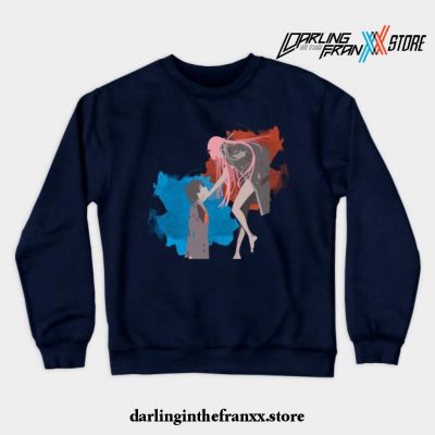 Darling In The Franxx Minimalist (Hiro And Zero Two) Crewneck Sweatshirt Navy Blue / S