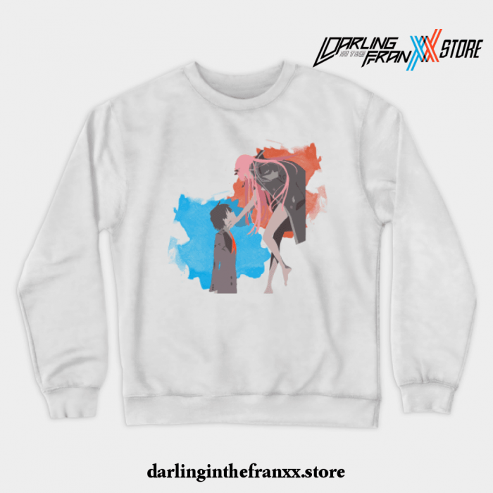 Darling In The Franxx Minimalist (Hiro And Zero Two) Crewneck Sweatshirt White / S