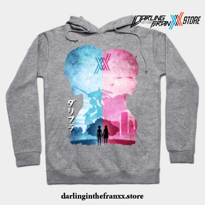 Minimalist Silhouette Hiro _ Zero Two Hoodie Gray / S