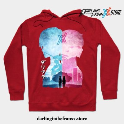 Minimalist Silhouette Hiro _ Zero Two Hoodie Red / S