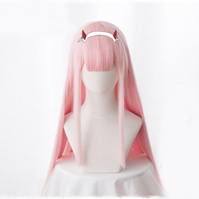 Anime DARLING in the FRANXX 02 Cosplay Wigs Zero Two Wigs 100cm Long Pink Synthetic Hair 2 - Darling In The FranXX Store