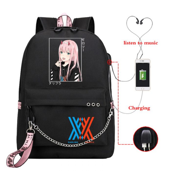 Anime Darling In The Franxx Zero Two School Backpack Bag Usb Charging Harajuku Casual Anime Graphic - Darling In The FranXX Store