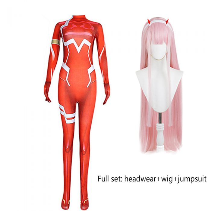 Anime Zero Two Jumpsuits Cosplay Costume Darling In The Franxx 02 Bodysuit Wig Women Dress Uniform 4 - Darling In The FranXX Store