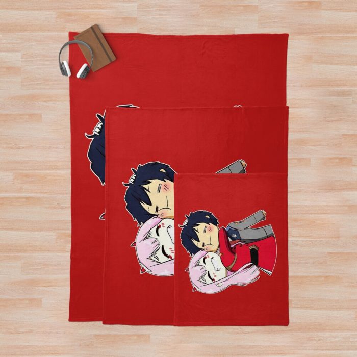 Adorable Zero Two And Hero Chiby Throw Blanket Official Cow Anime Merch